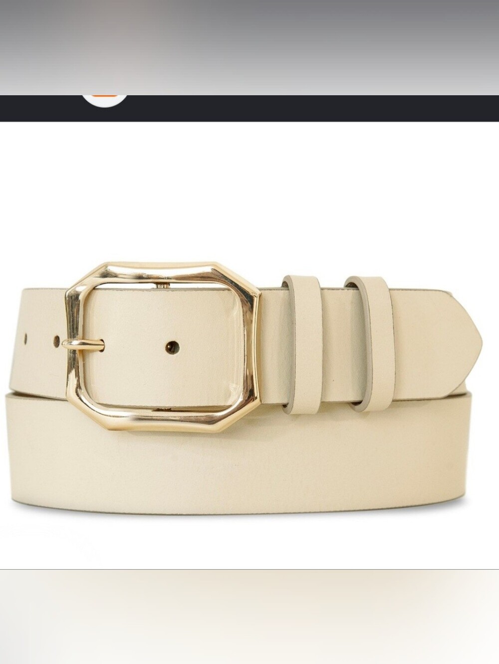 NWOT Lucky Brand Cream Leather Belt with Gold Octagon Buckle - Size L